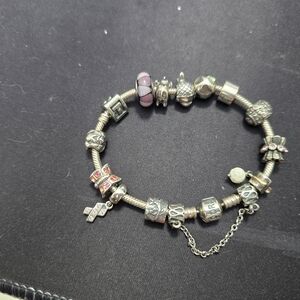 Pandora Silver and Pink Charm Bracelet